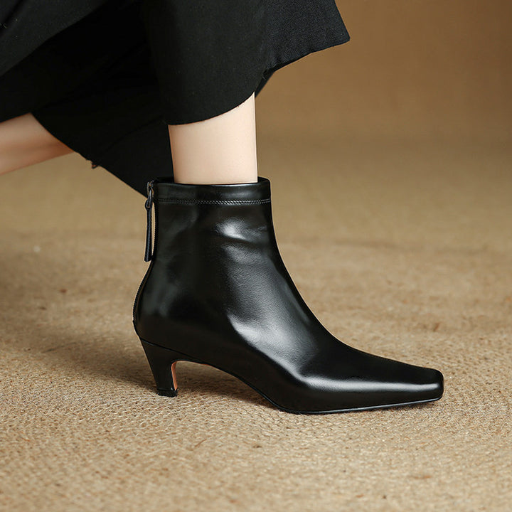 Nolia Genuine Leather Square-Toe Boots