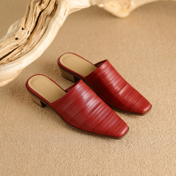 Oliva Genuine Leather Square-Toe Mules