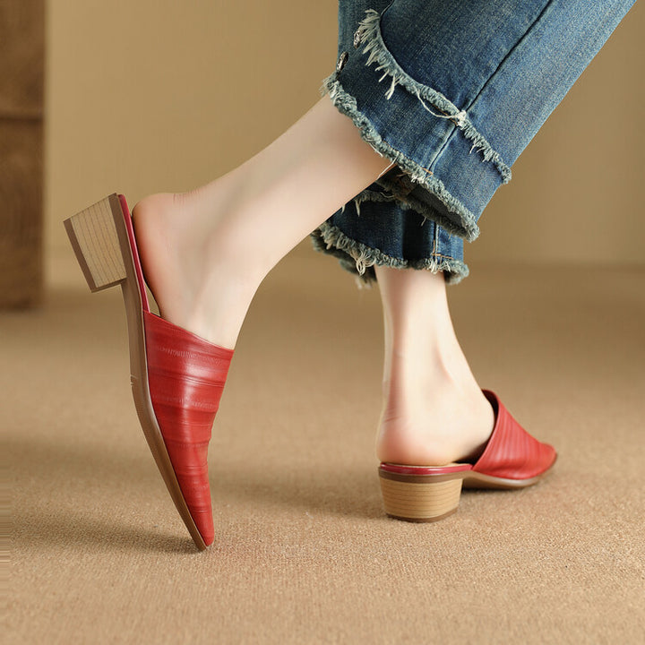 Oliva Genuine Leather Square-Toe Mules