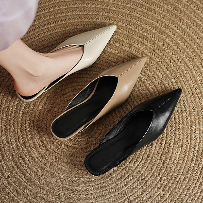 Lema Glossy Leather Pointed-Toe Mules