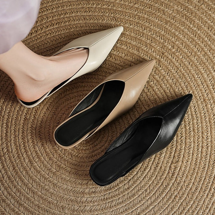 Lema Glossy Leather Pointed-Toe Mules