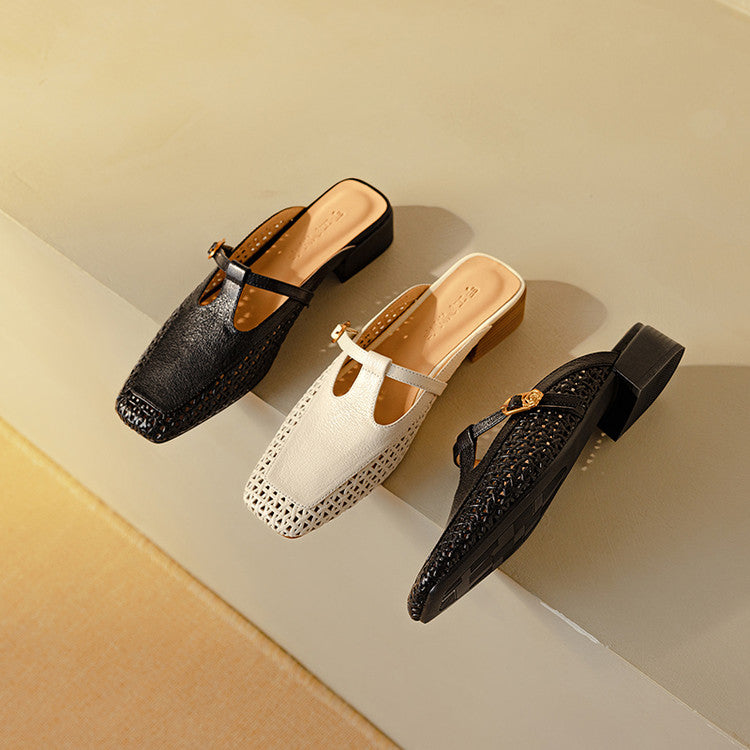 Livia Genuine Leather Basketweave Mule Pumps