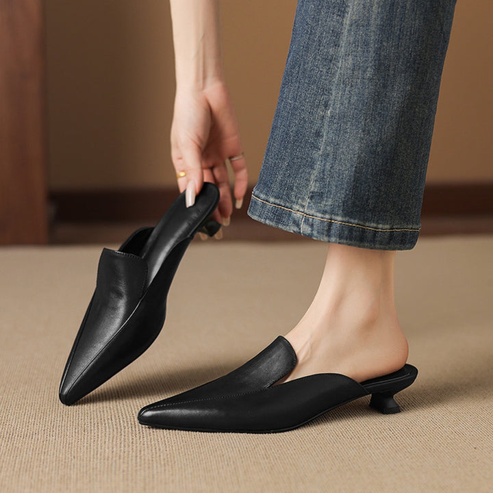 Cloe Genuine Leather Pointed-Toe Mules