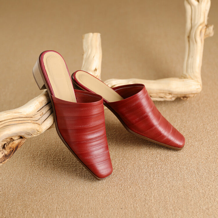 Oliva Genuine Leather Square-Toe Mules
