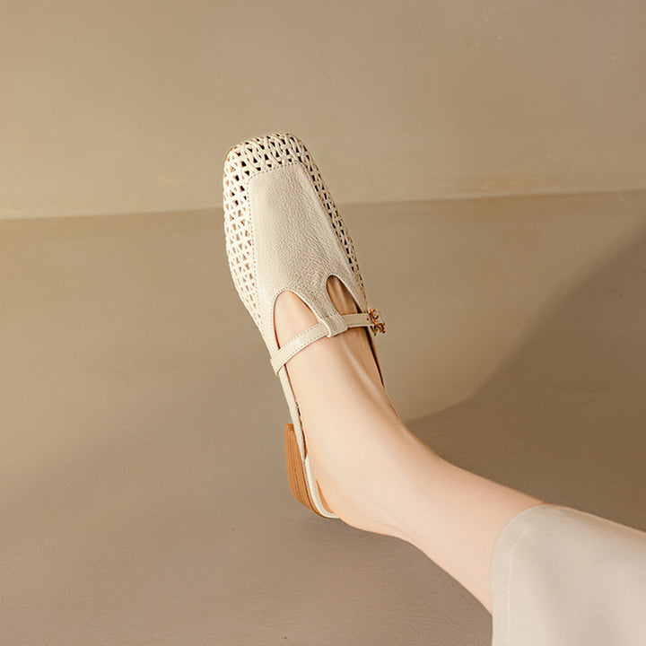 Livia Genuine Leather Basketweave Mule Pumps