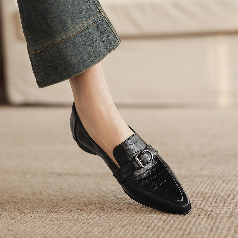 Nova Genuine Leather Pointed-Toe Loafers