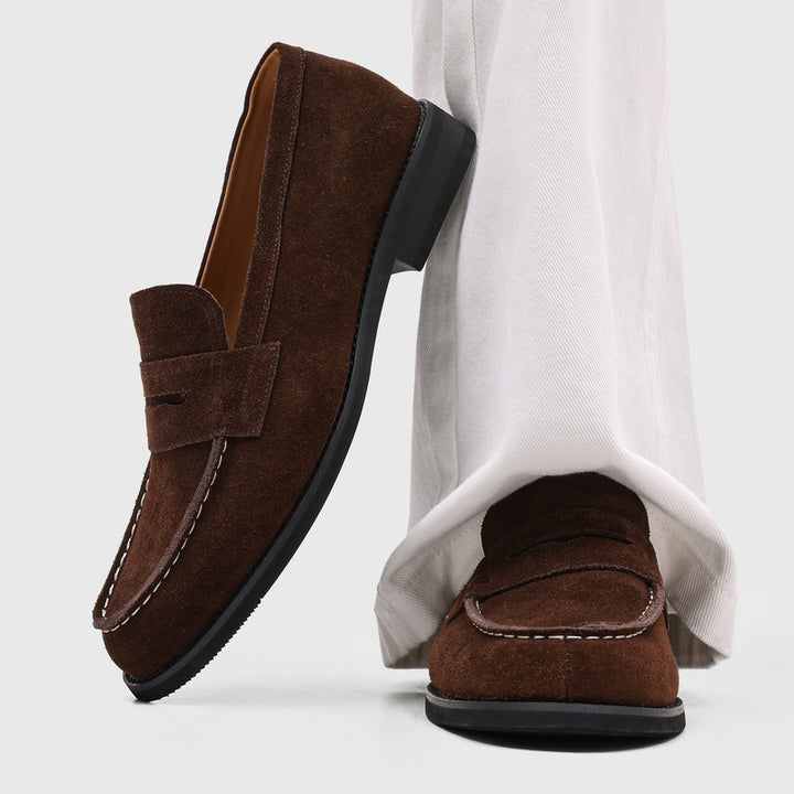 Milan Cowhide Suede Penny Loafers