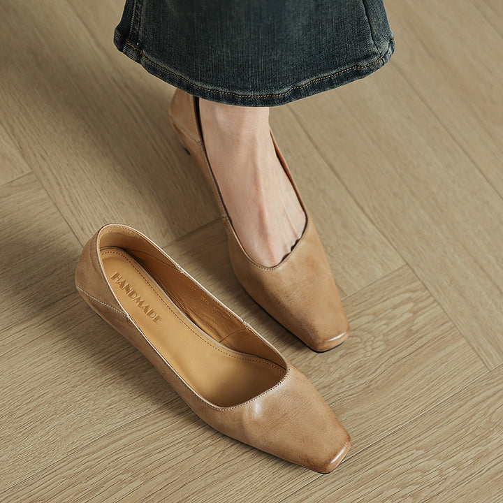 Olga Genuine Leather Square-Toe Heel Pumps