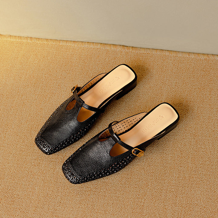 Livia Genuine Leather Basketweave Mule Pumps