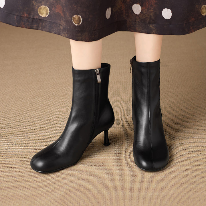 Aylan Genuine Leather Whipstitch Stiletto Ankle Boots