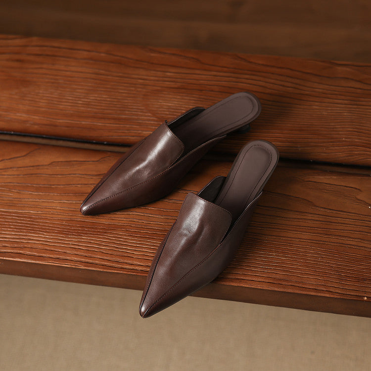 Cloe Genuine Leather Pointed-Toe Mules