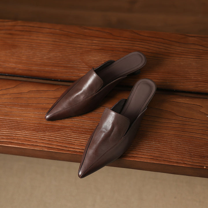 Cloe Genuine Leather Pointed-Toe Mules