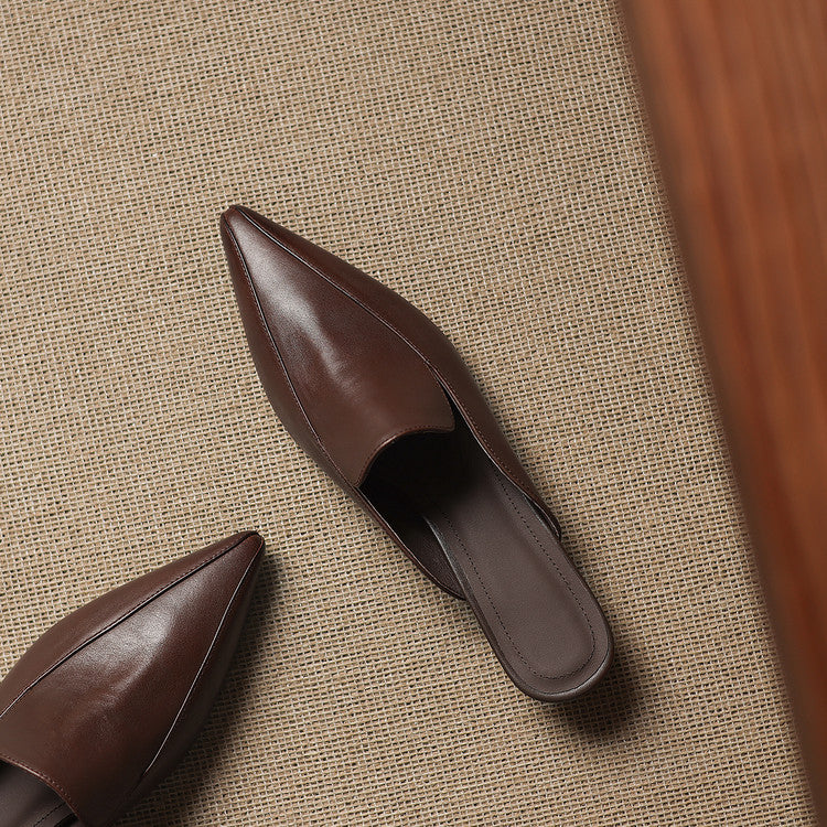 Cloe Genuine Leather Pointed-Toe Mules