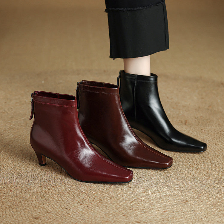 Nolia Genuine Leather Square-Toe Boots