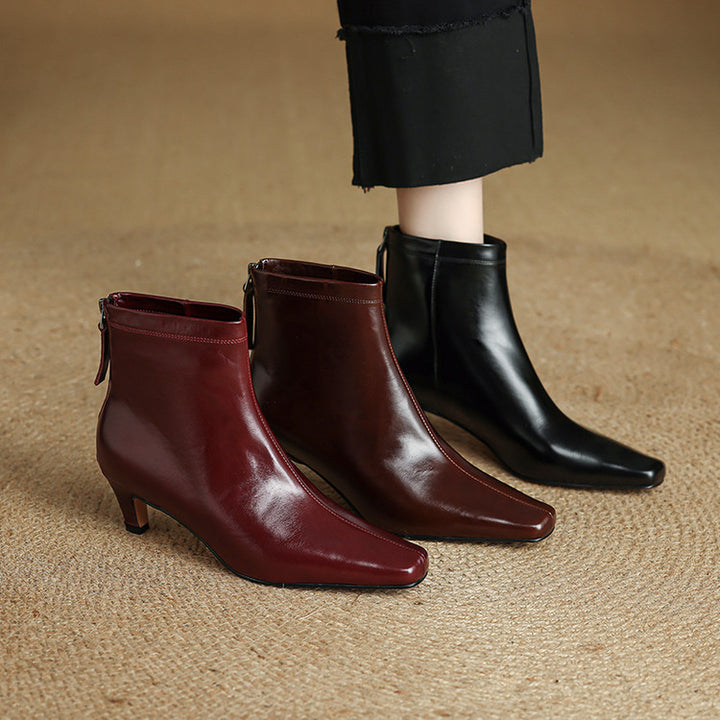 Nolia Genuine Leather Square-Toe Boots