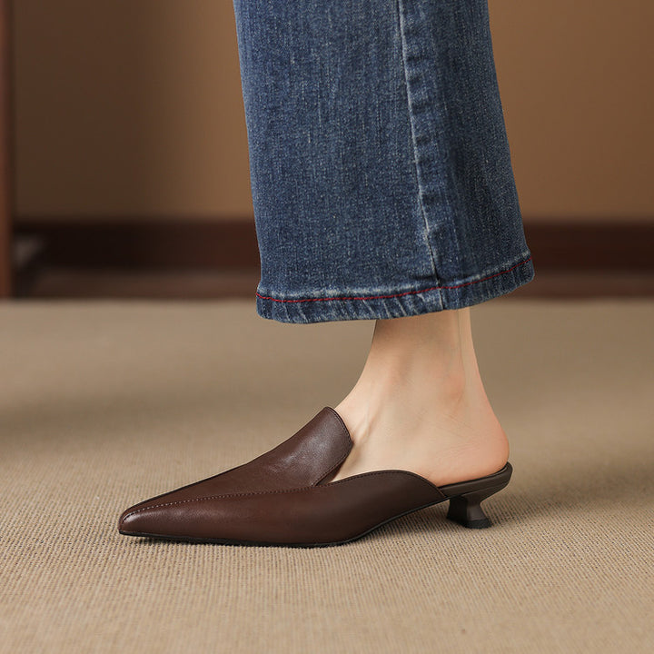 Cloe Genuine Leather Pointed-Toe Mules