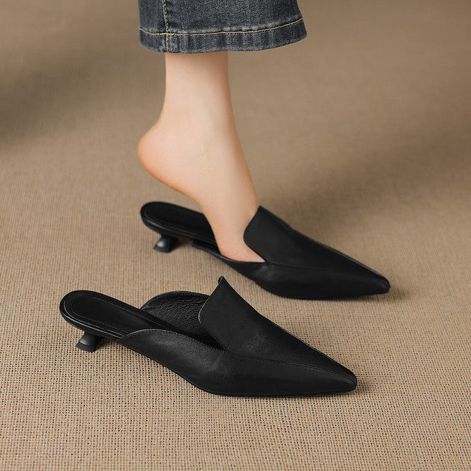 Cloe Genuine Leather Pointed-Toe Mules