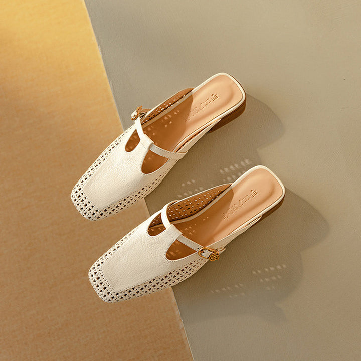 Livia Genuine Leather Basketweave Mule Pumps