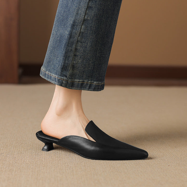 Cloe Genuine Leather Pointed-Toe Mules