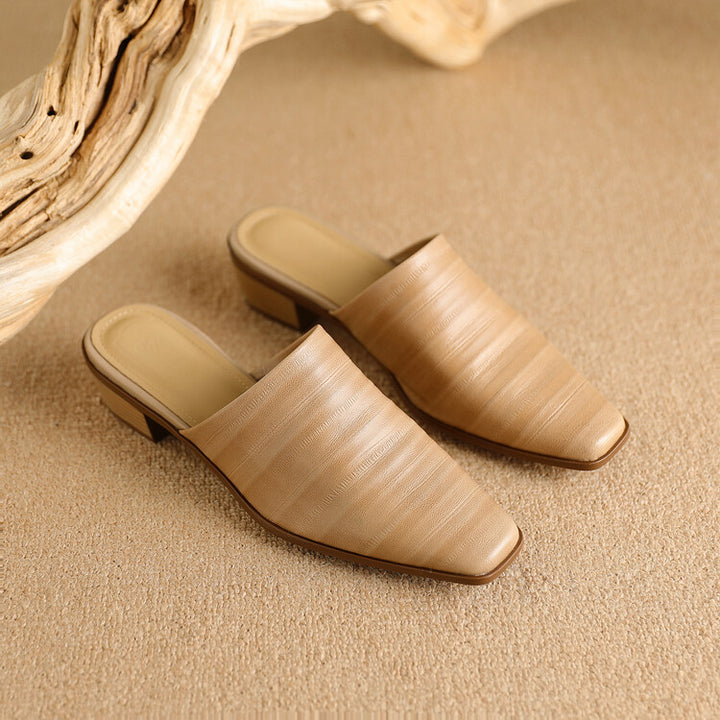 Oliva Genuine Leather Square-Toe Mules