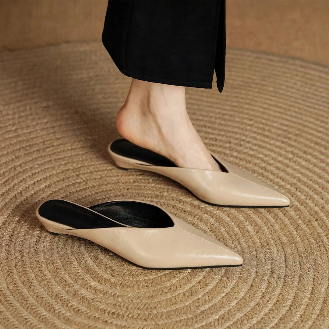 Lema Glossy Leather Pointed-Toe Mules