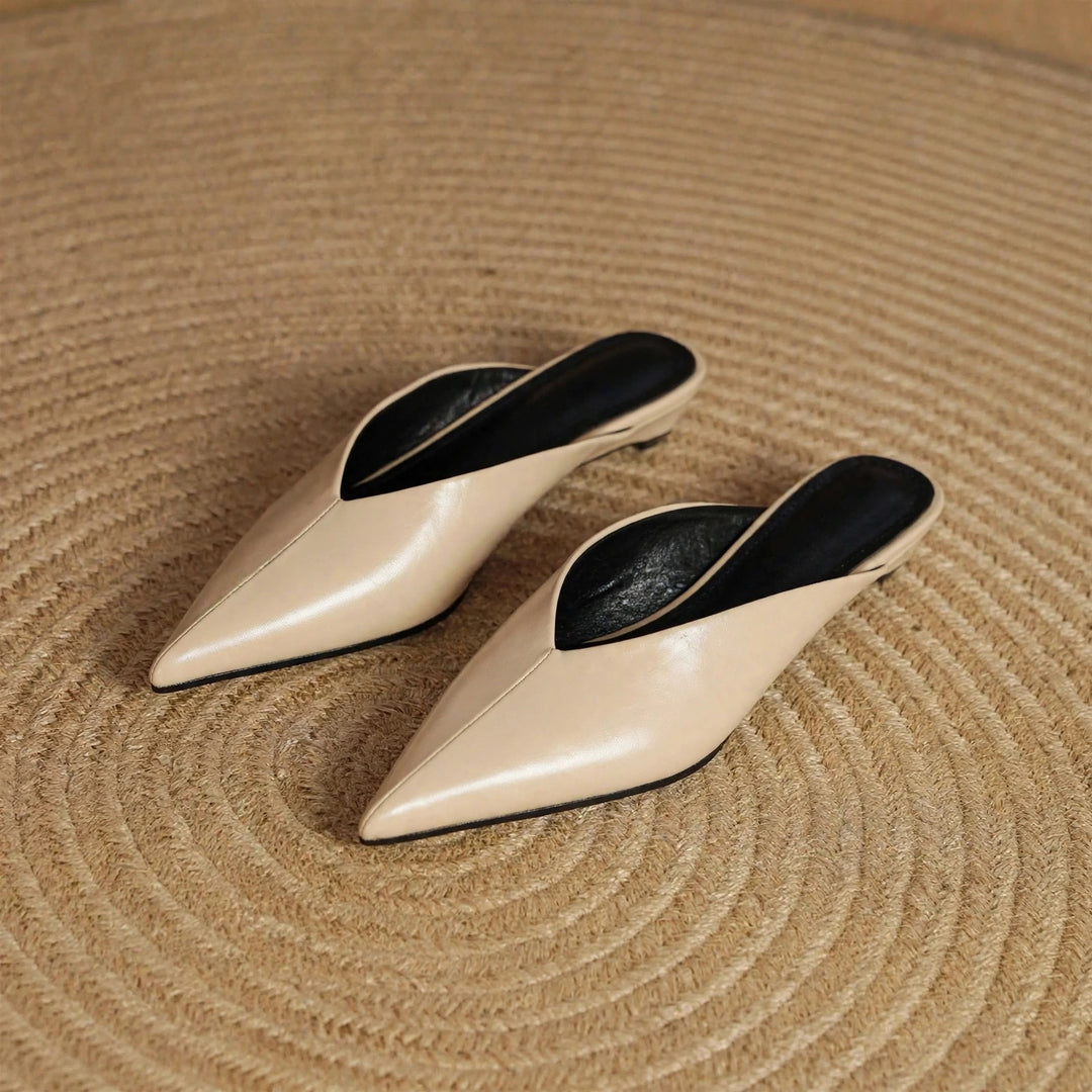 Lema Glossy Leather Pointed-Toe Mules