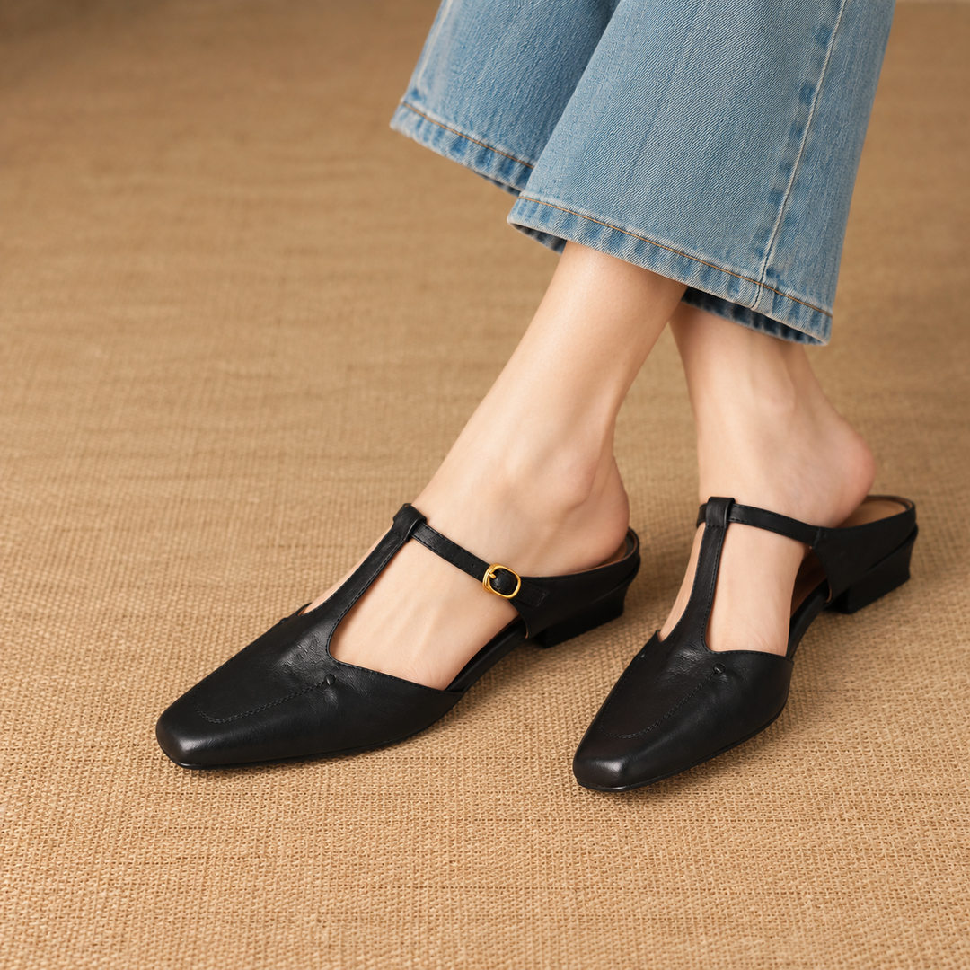 Luva Genuine Leather T-Strap Mules
