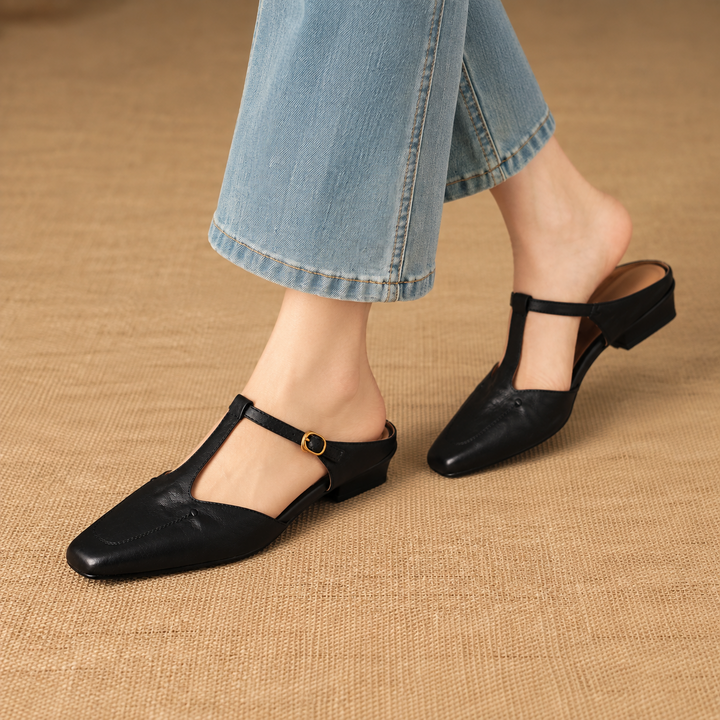 Luva Genuine Leather T-Strap Mules