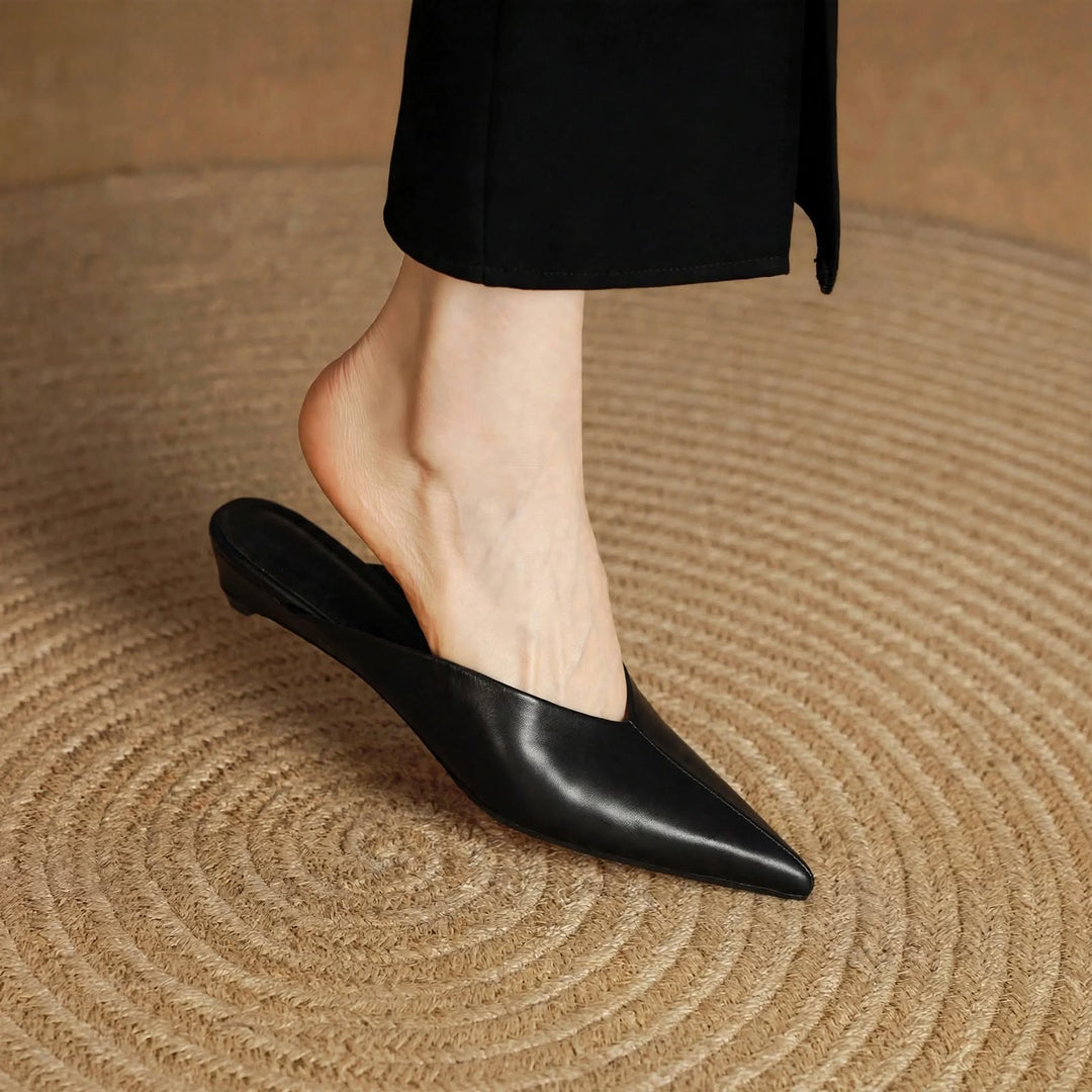 Lema Glossy Leather Pointed-Toe Mules
