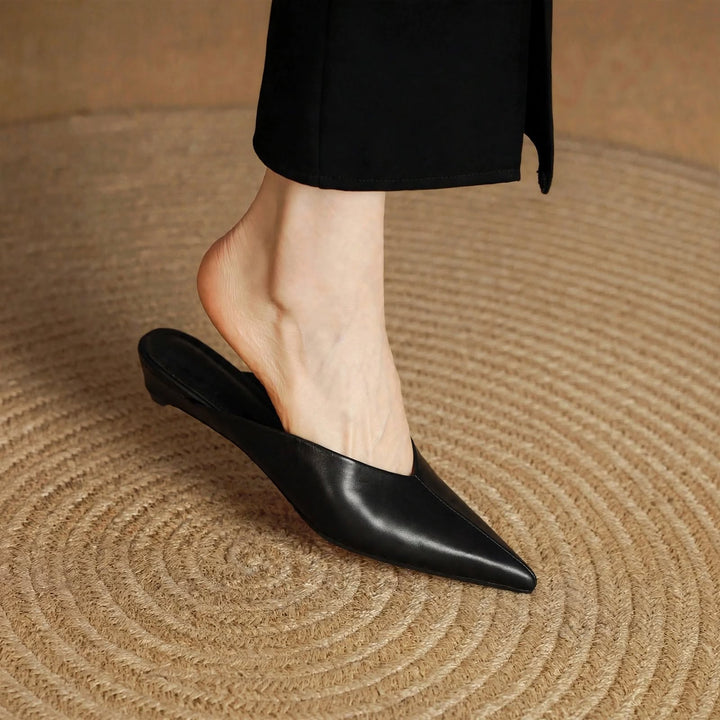 Lema Glossy Leather Pointed-Toe Mules
