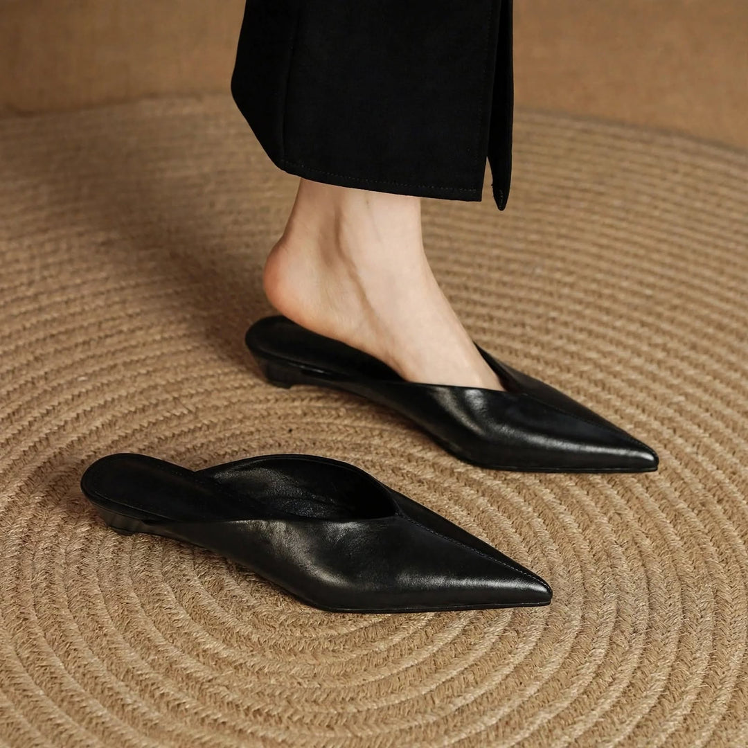 Lema Glossy Leather Pointed-Toe Mules