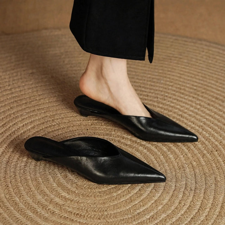 Lema Glossy Leather Pointed-Toe Mules