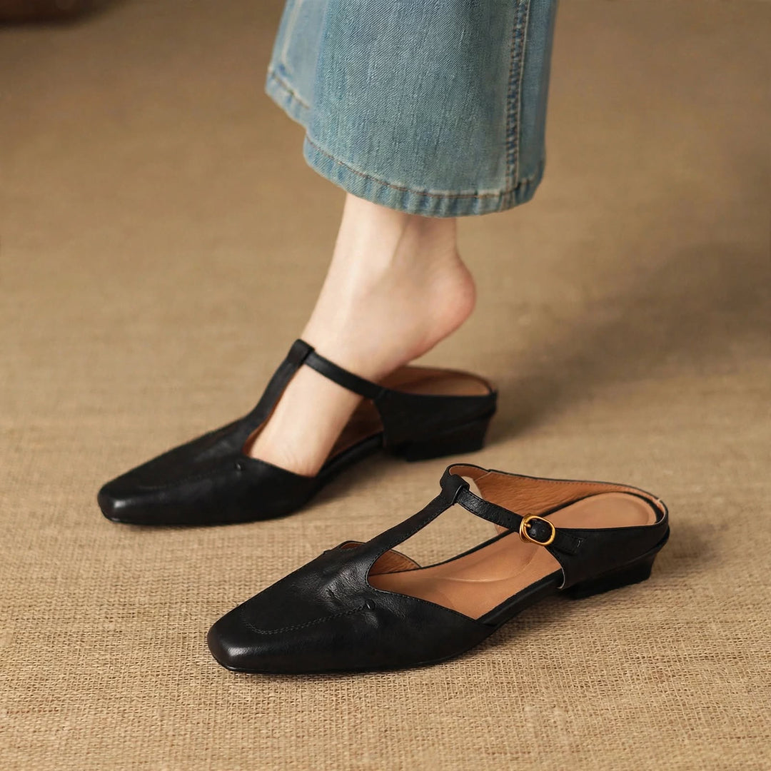 Luva Genuine Leather T-Strap Mules