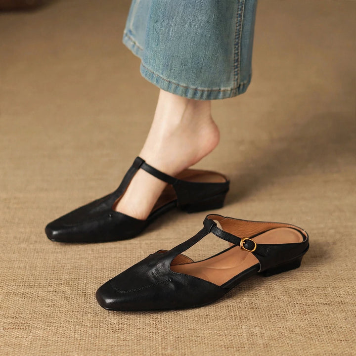 Luva Genuine Leather T-Strap Mules