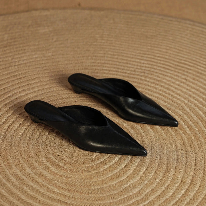 Lema Glossy Leather Pointed-Toe Mules