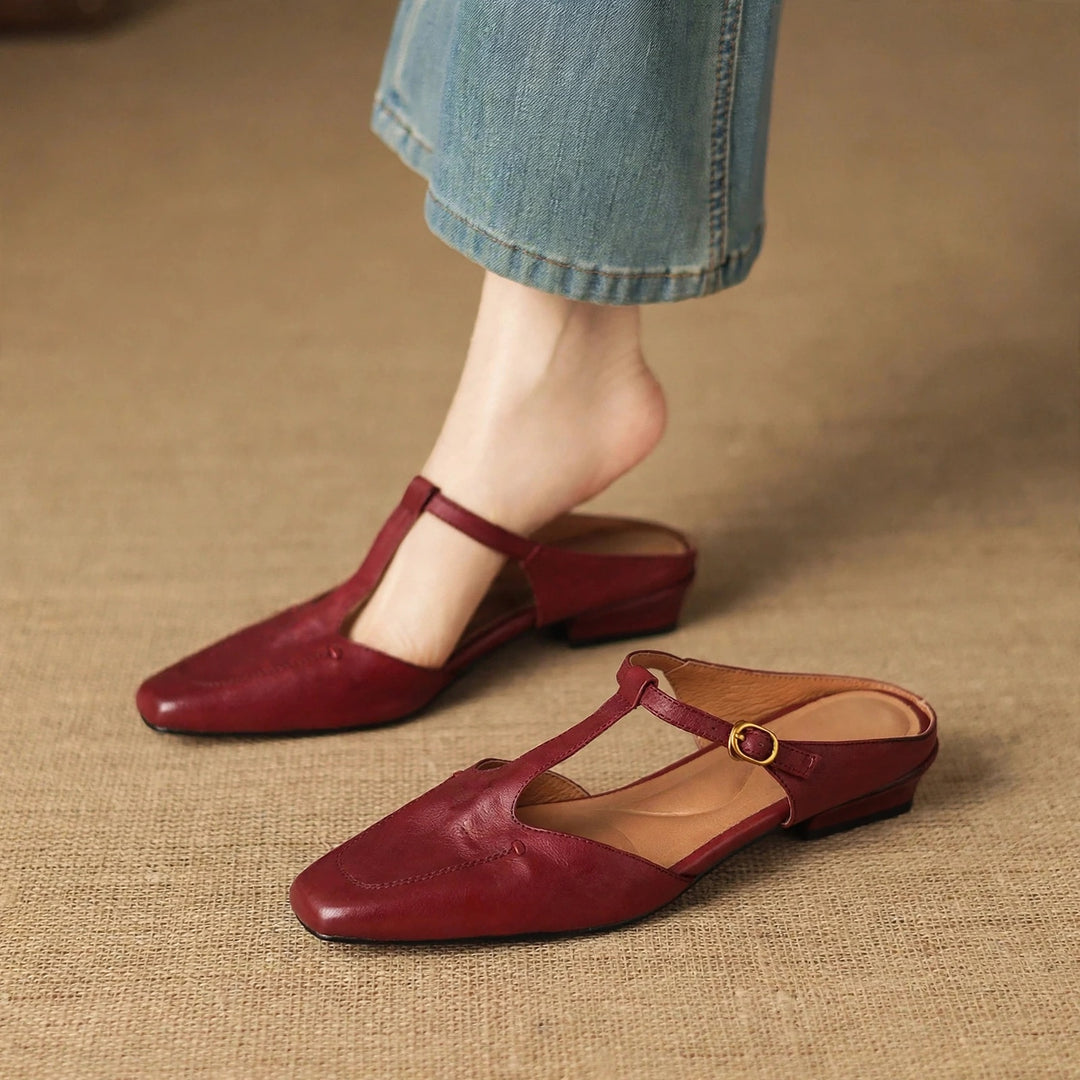Luva Genuine Leather T-Strap Mules