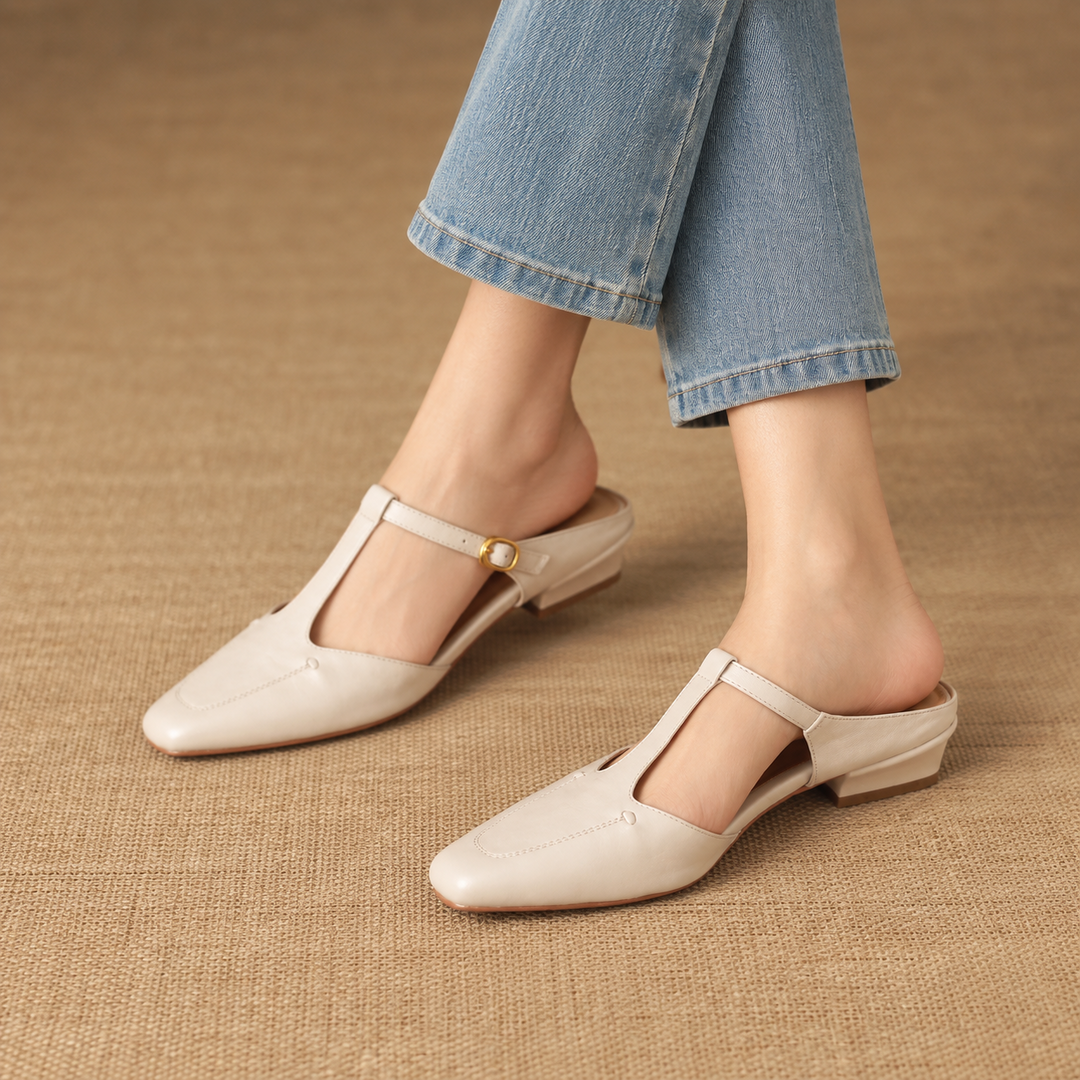Luva Genuine Leather T-Strap Mules