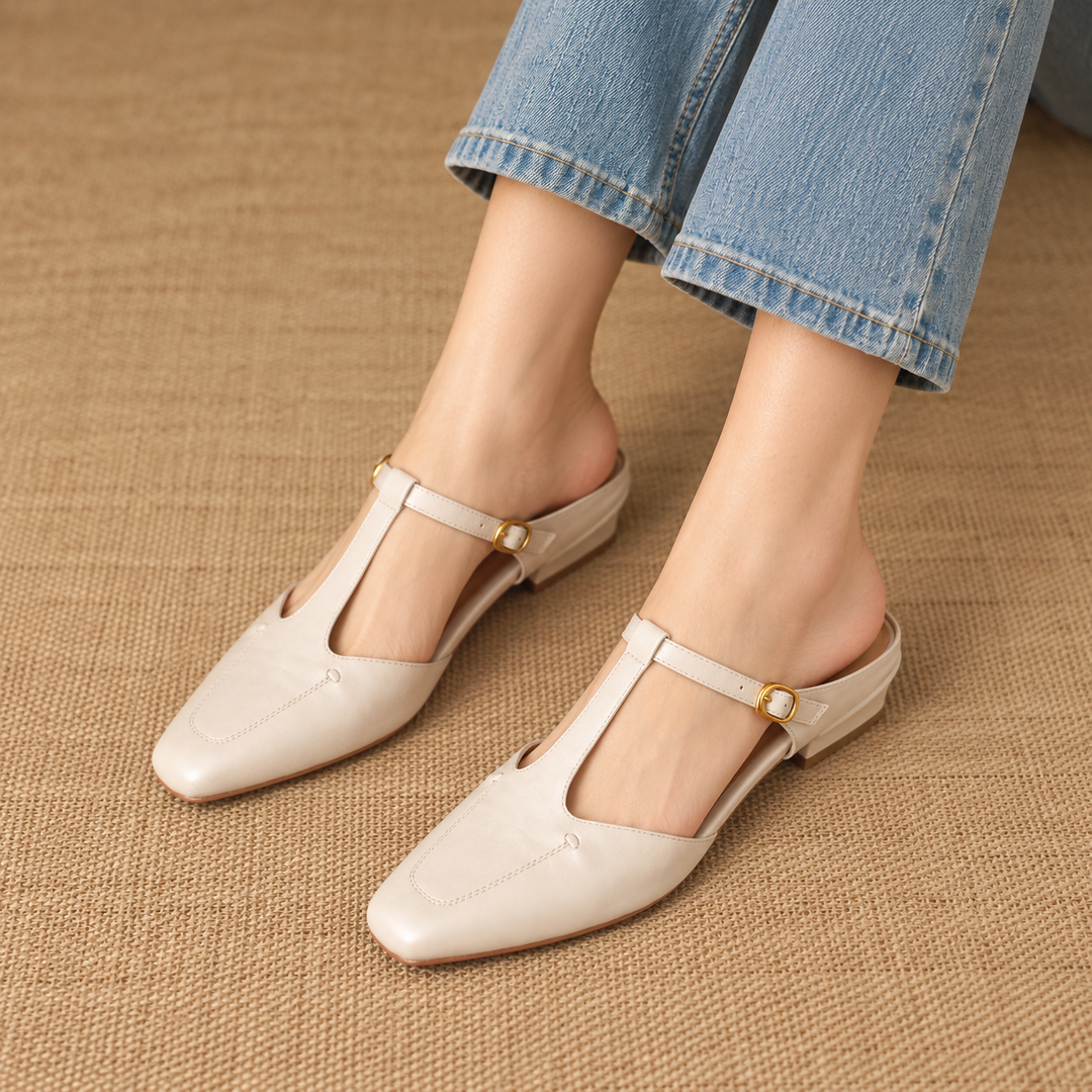 Luva Genuine Leather T-Strap Mules
