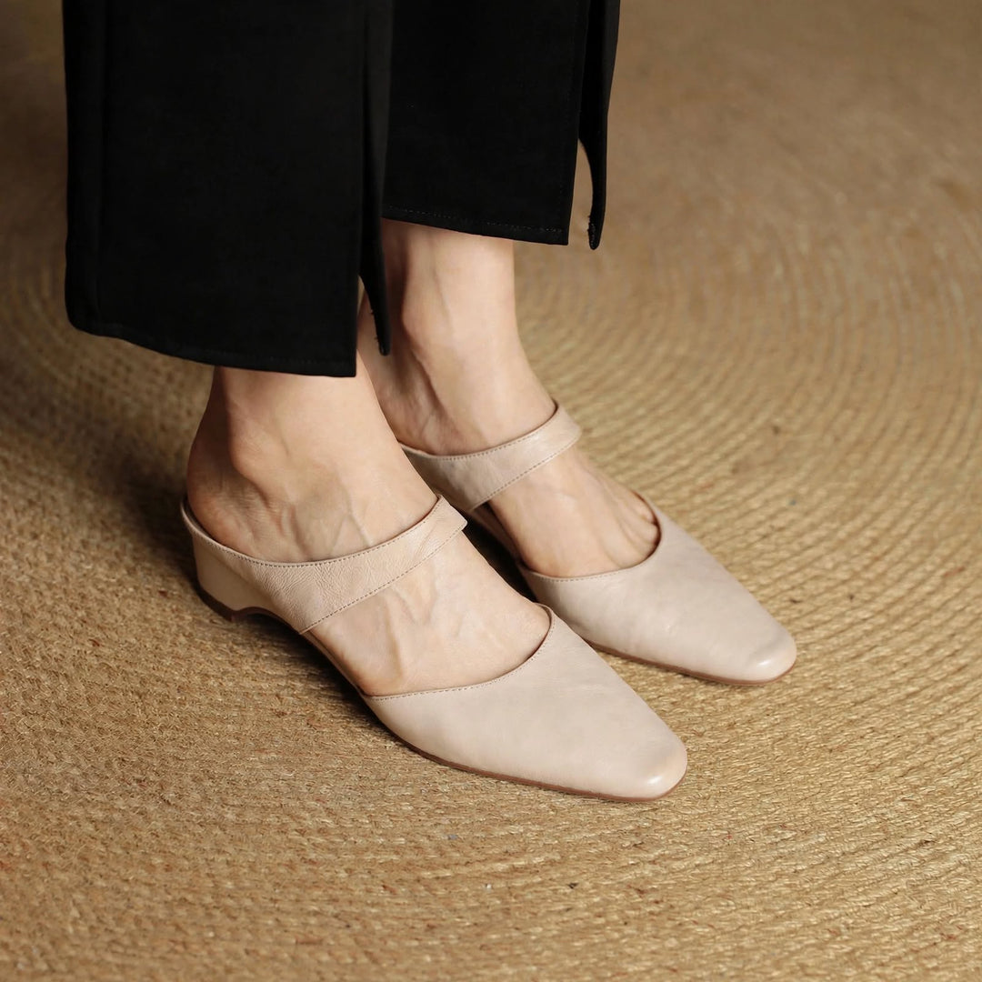 Cavie Genuine Leather Square-Toe Mules