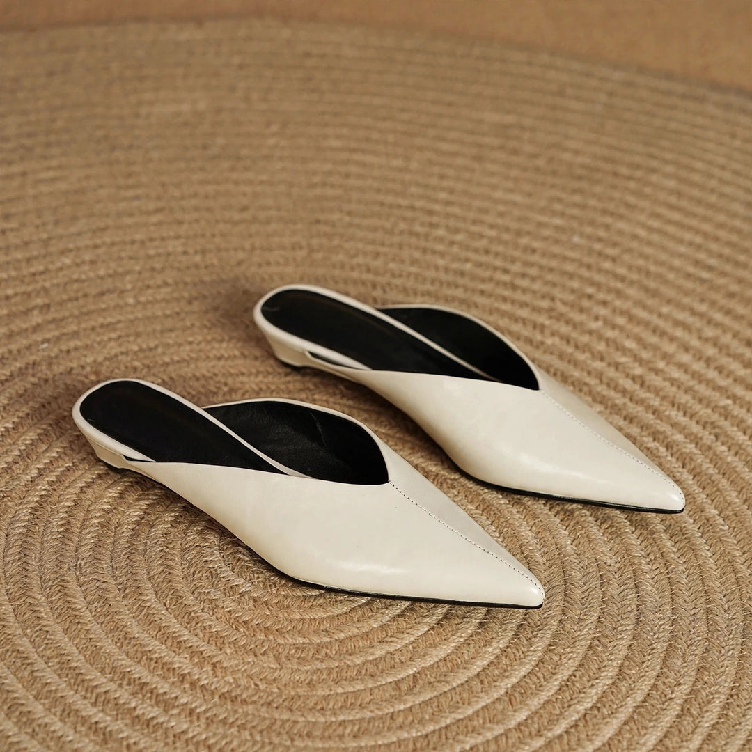 Lema Glossy Leather Pointed-Toe Mules