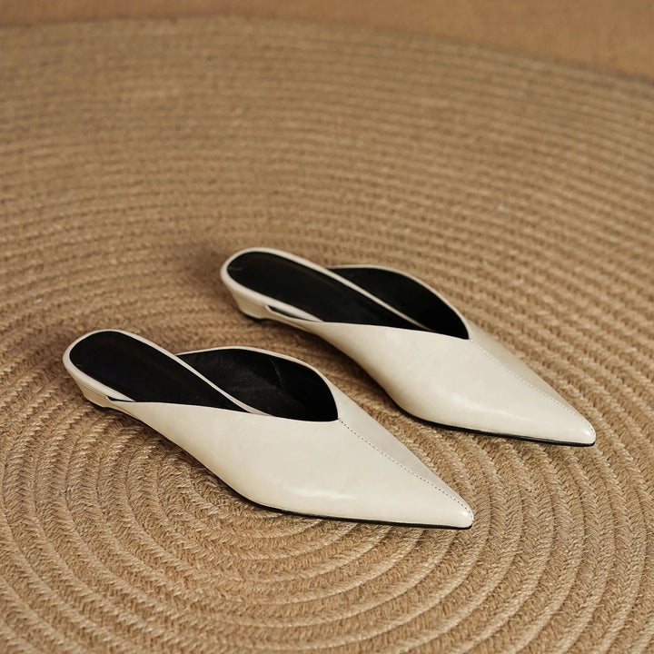 Lema Glossy Leather Pointed-Toe Mules