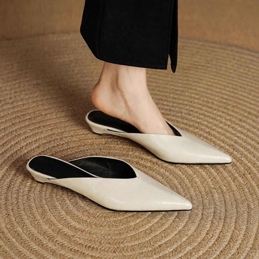 Lema Glossy Leather Pointed-Toe Mules