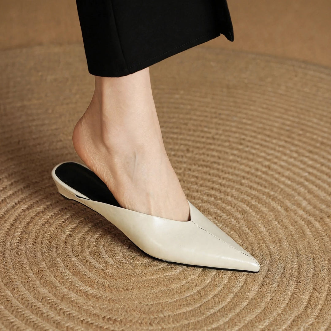 Lema Glossy Leather Pointed-Toe Mules