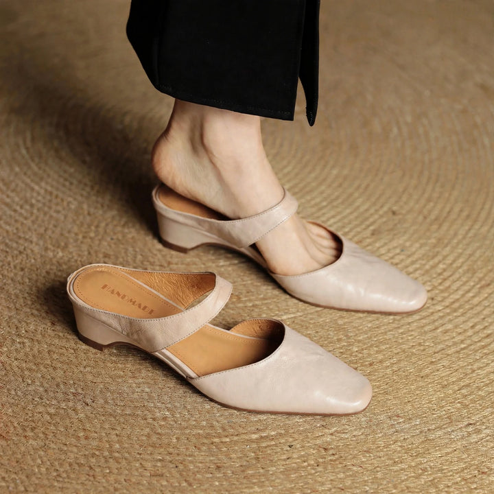 Cavie Genuine Leather Square-Toe Mules