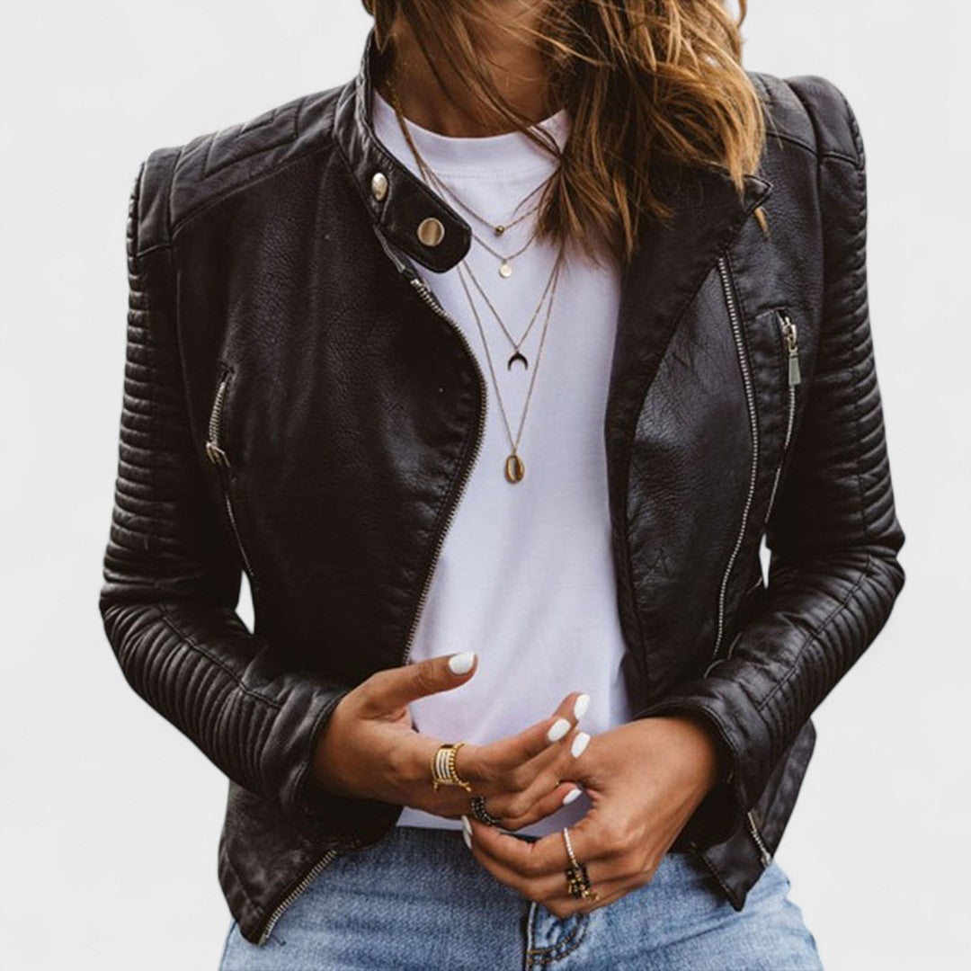 Gia Quilted-Sleeve Moto Jacket