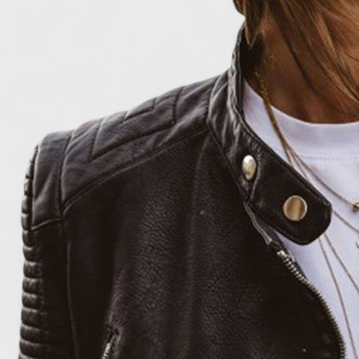 Gia Quilted-Sleeve Moto Jacket
