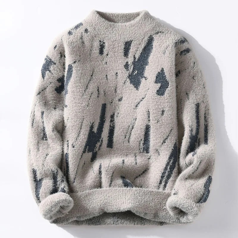 Dario Abstract Print Fuzzy Crewneck Sweater