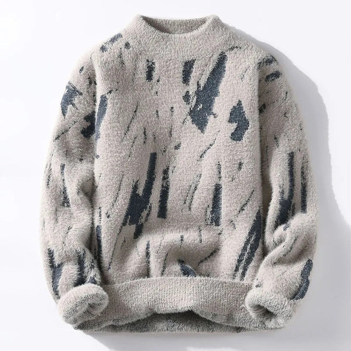 Dario Abstract Print Fuzzy Crewneck Sweater