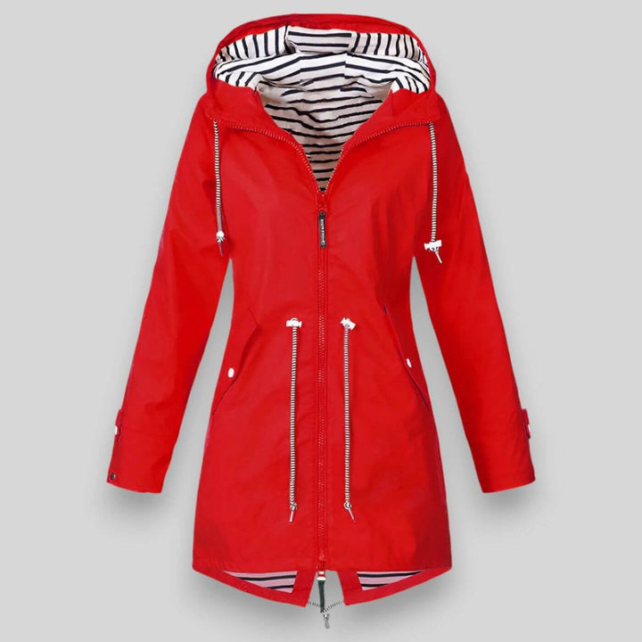 Sara Drawstring-Waist Hooded Rain Jacket