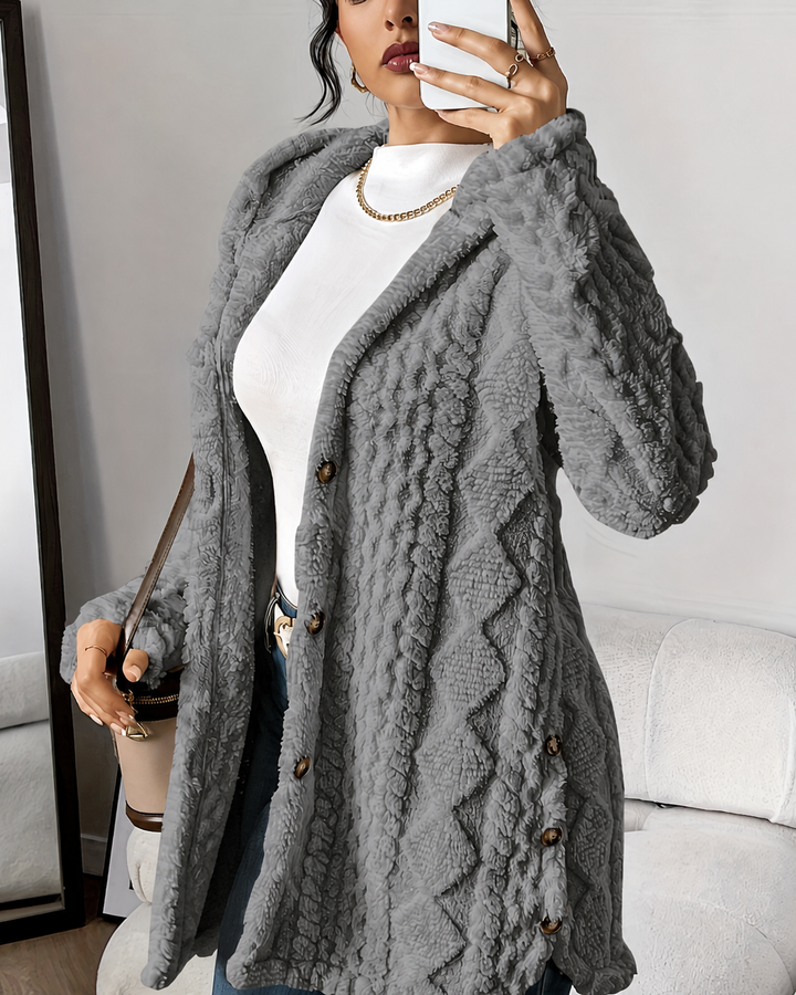Lana Hooded Plush Textured Cardigan